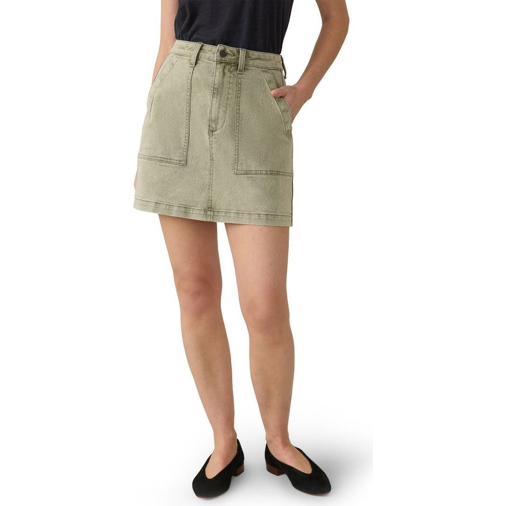 Faherty Organic Cotton Stretch Twill Utility Mini Skirt Green Womens Small Indie